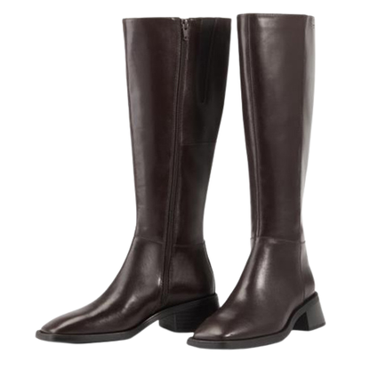 Pair of brown knee-high boots on a white background