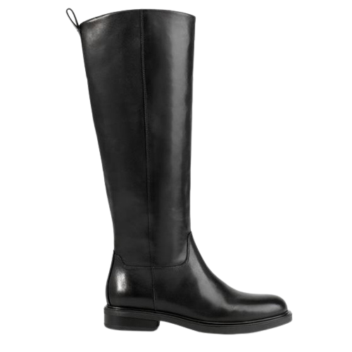 Black knee-high boot on a white background