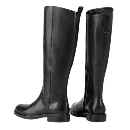 Pair of black knee-high boots on a white background