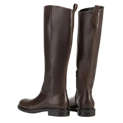 Pair of brown knee-high boots on a white background