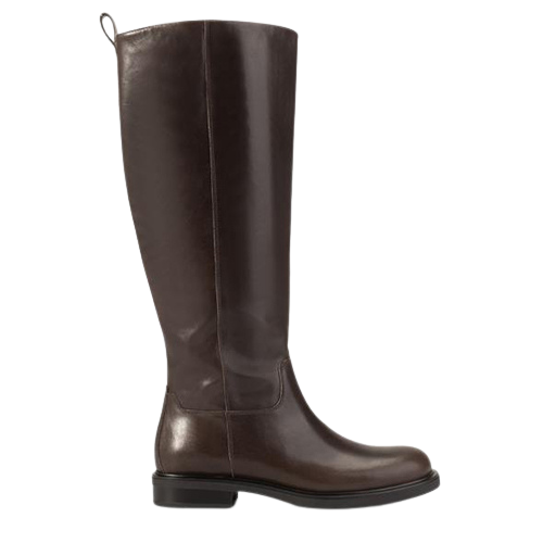 Brown knee-high boot on a white background
