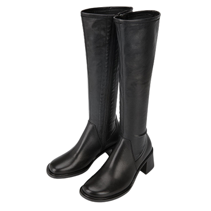 Pair of black knee-high boots on a white background