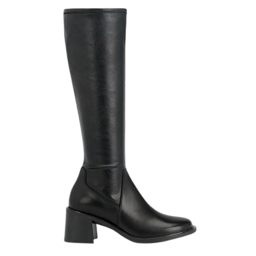 Black knee-high boot on a white background
