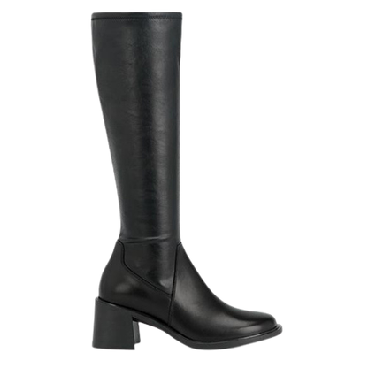 Black knee-high boot on a white background
