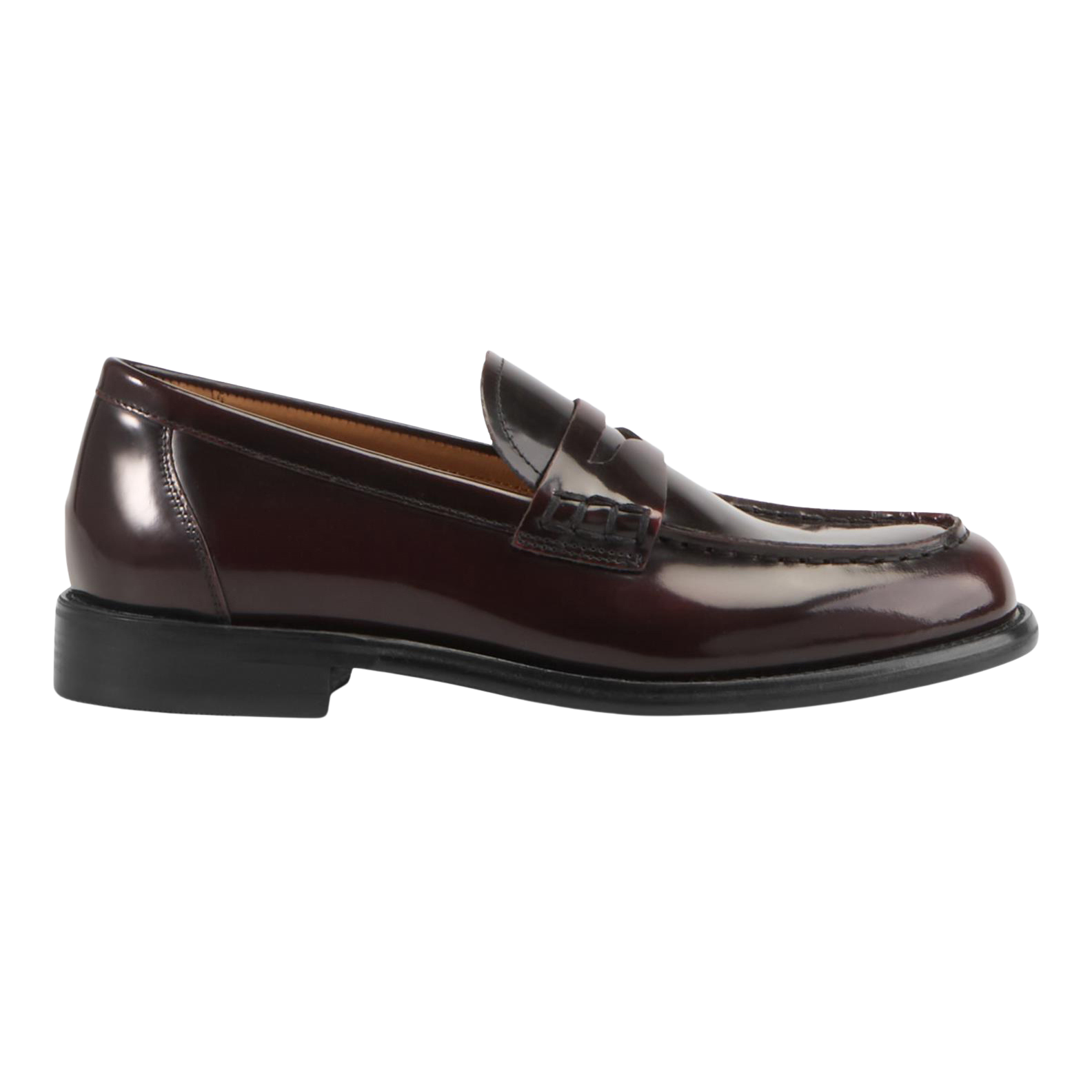 Burgundy leather loafer shoe on a white background