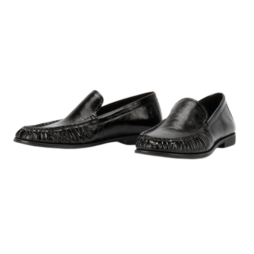 Pair of black loafers on a white background