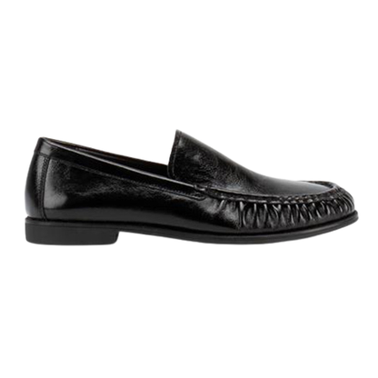 Black loafer shoe on a white background
