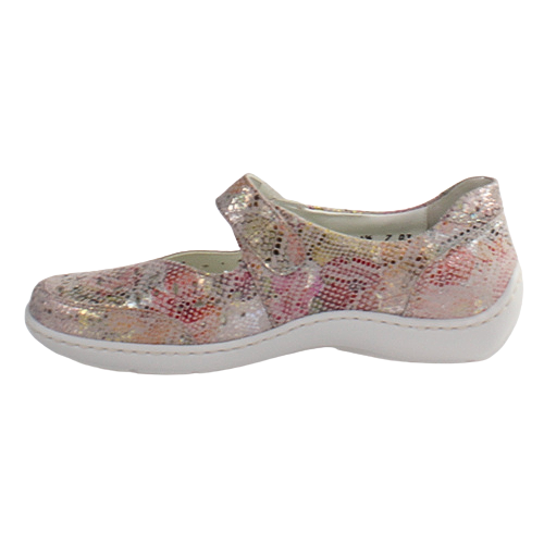 Waldlaufer Ladies Wide Fit Cross Strap Shoes - 496325 - Rose/Multi