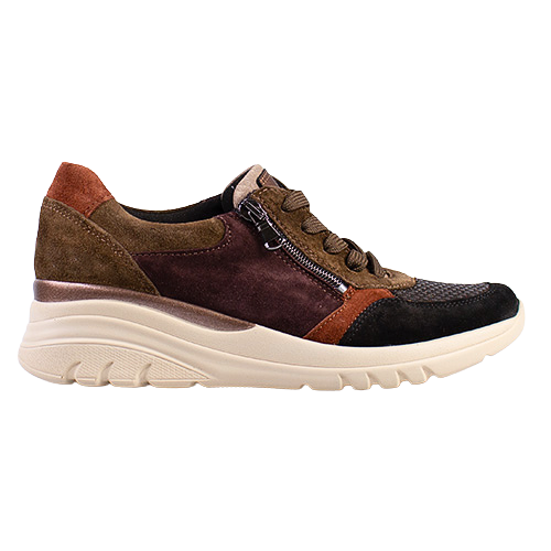 Waldlaufer Ladies Wide Fit Trainers - 927H02 - Burgundy/Multi