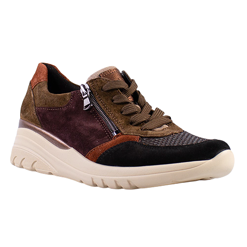 Waldlaufer  Ladies Wide Fit Trainers - 927H02 - Burgundy/Multi