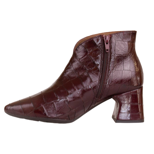Wonders Ladies Block Heeled  Ankle Boots- I-9013 - Burgundy Patent