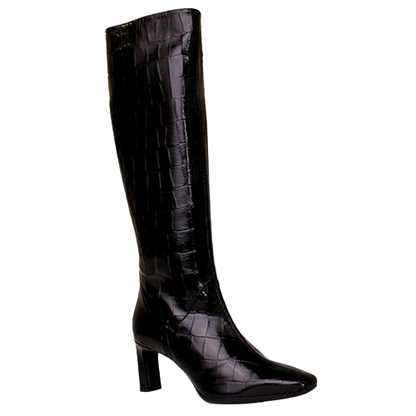 Wonders Ladies Heeled Knee Boots - M-6305 -Black Croc