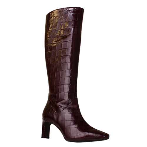 Wonders Ladies Knee Boots - M-6305 -Burgundy Croc