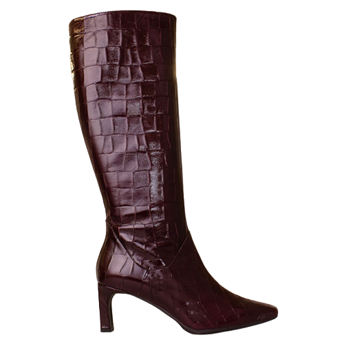 Wonders Ladies Knee Boots - M-6305 -Burgundy Croc