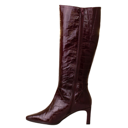 Wonders Ladies Knee Boots - M-6305 -Burgundy Croc