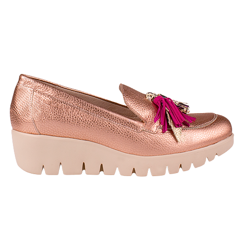 Wonders Ladies Wedge Loafers - C-33350 - Pink/Metallic