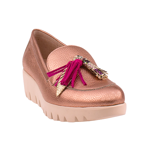 Wonders Ladies Wedge Loafers - C-33350 - Pink/Metallic