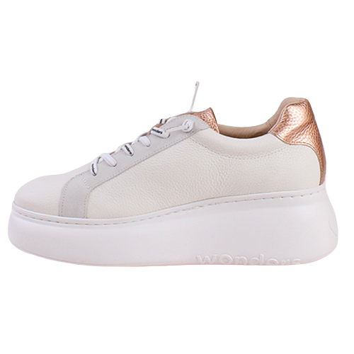 Wonders Ladies Flatform Trainers - A-2670 - White/Rose Gold