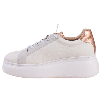 Wonders Ladies Flatform Trainers - A-2670 - White/Rose Gold