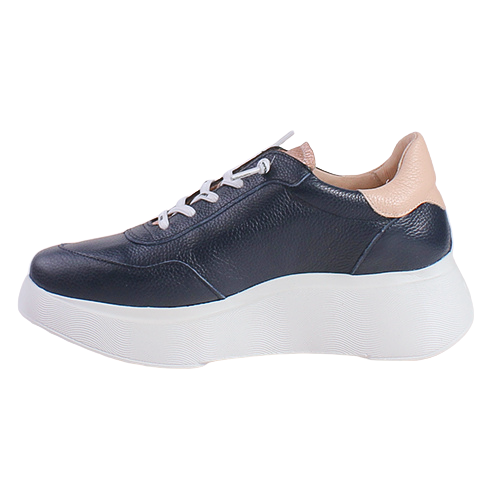 Wonders Ladies Platform Trainers - A-3625 - Navy/Rose Gold