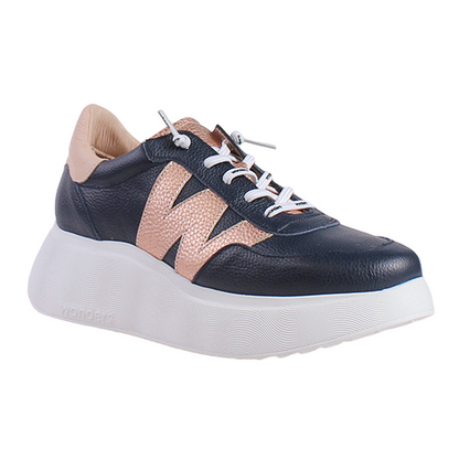 Wonders Ladies Platform Trainers - A-3625 - Navy/Rose Gold