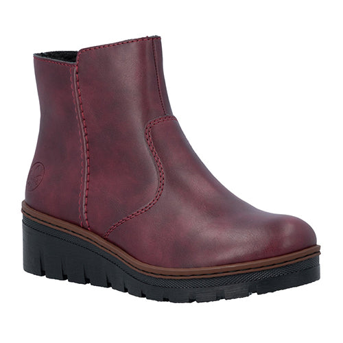 Rieker Ladies Wedge Ankle Boots - X9165 - Burgundy