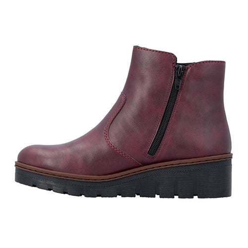 Rieker Ladies Wedge Ankle Boots - X9165 - Burgundy