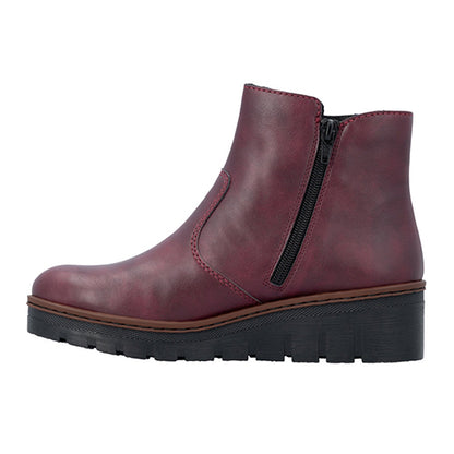 Rieker Ladies Wedge Ankle Boots - X9165 - Burgundy