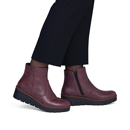 Rieker Ladies Wedge Ankle Boots - X9165 - Burgundy