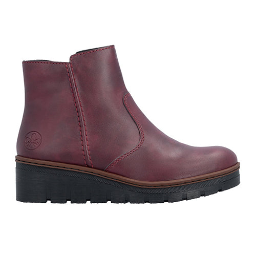 Rieker Ladies Wedge Ankle Boots - X9165 - Burgundy
