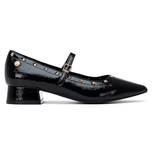 XTI Block Heeled Mary Jane Pumps- 146220 - Black Patent