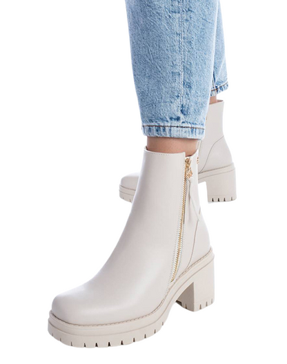 XTI  Block Heeled Ankle Boots -  141538 - Beige