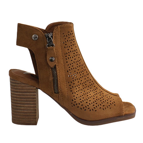 XTI Ladies Block Heeled Peep Toe Sandals - 142429 - Camel