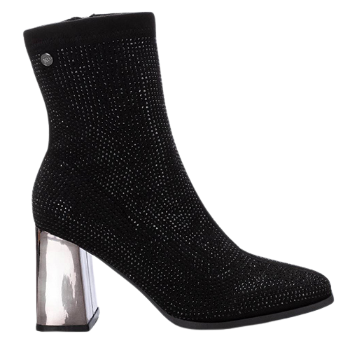 XTI Ladies Block Heel Sock Boots - 143114 - Black