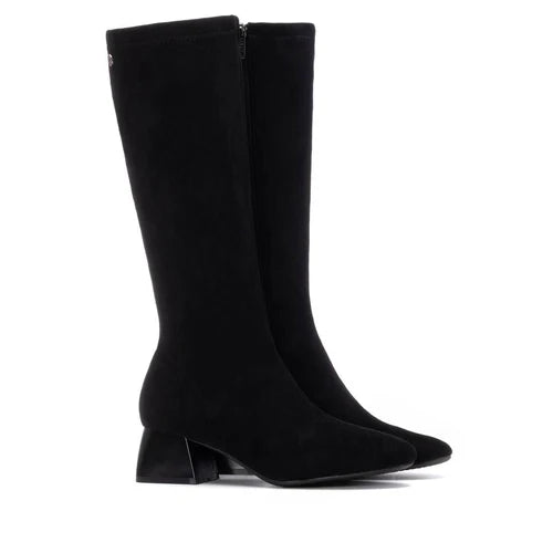 XTI Ladies Block Heeled Knee Boots - 144291 - Black