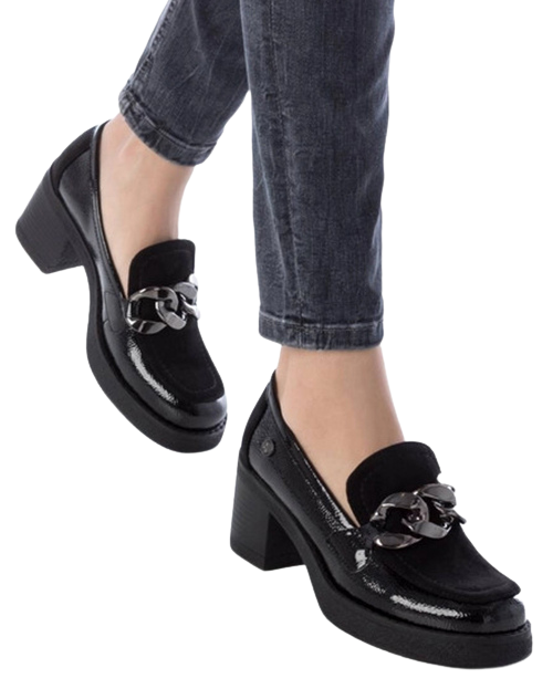 XTI Block Heeled Loafers -143206 - Black