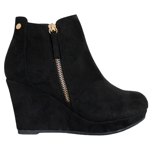 XTI Ladies Wedge Boots - 142145 - Black