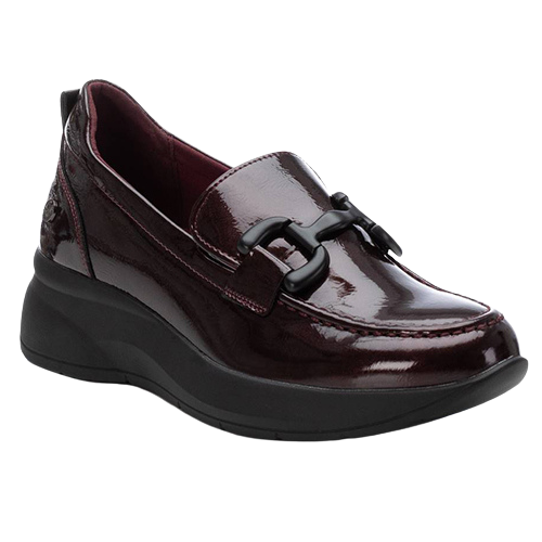 XTI Ladies Wedge Loafers - 143426 - Burgundy Patent