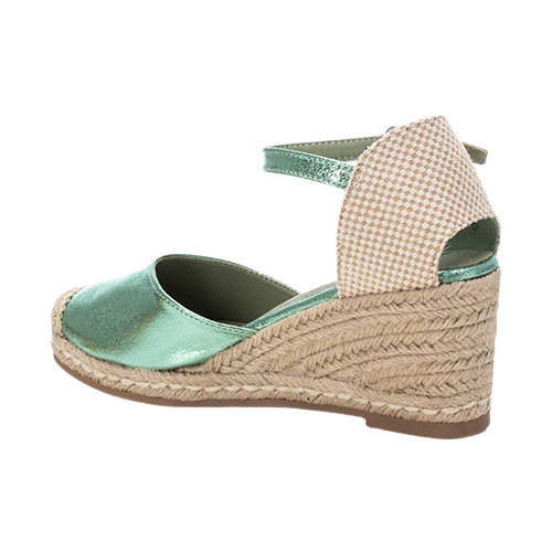 XTI Ladies Wedge Sandals - 142334 - Green/Metallic