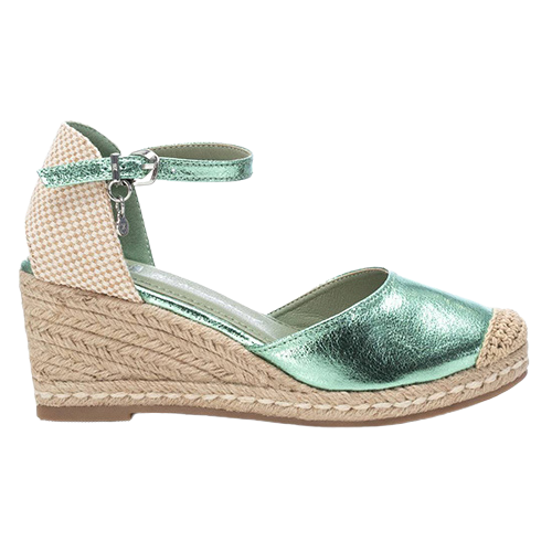 XTI Ladies Wedge Sandals - 142334 - Green/Metallic
