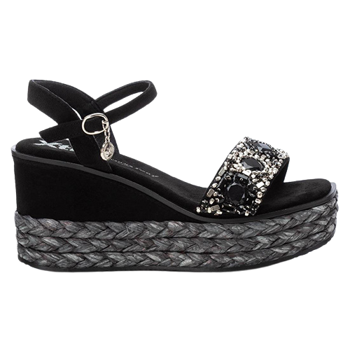 XTI Black Wedge Sandals - 142677 - Black