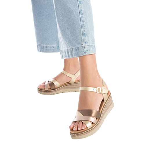 XTI Ladies Wedge Sandals - 142853 - Gold