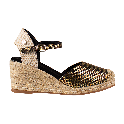 XTI Ladies Wedge Sandals - 145337 - Black/Gold