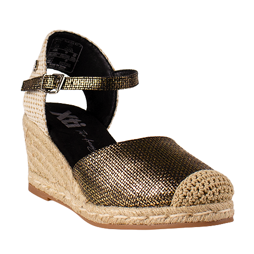 XTI Ladies Wedge Sandals - 145337 - Black/Gold