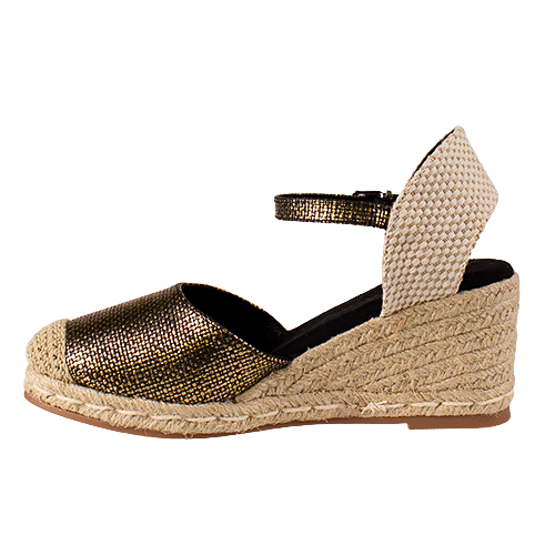 XTI Ladies Wedge Sandals - 145337 - Black/Gold