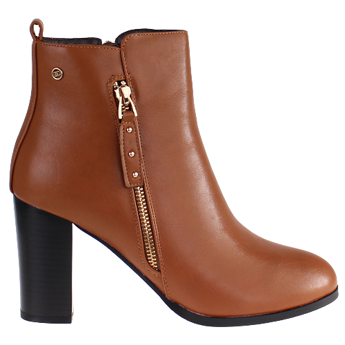 Zanni Block Heeled Ankle Boots - Tira -Tan