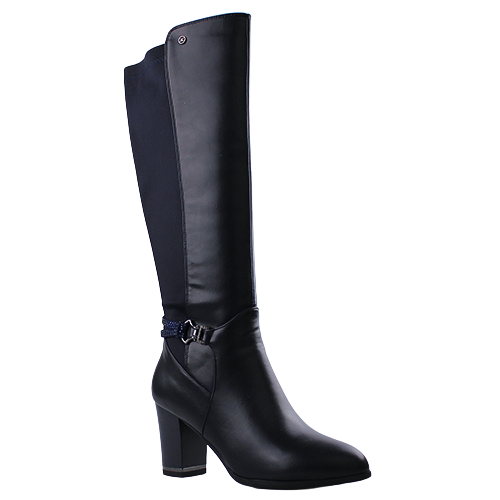 Zanni Block Heeled  Knee Boots - Niseko - Navy