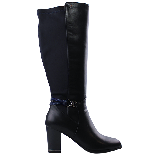 Zanni Block Heeled  Knee Boots - Niseko - Navy