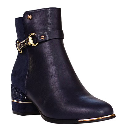 Zanni Ladies Block Heeled  Ankle Boots - Jayapura - Navy