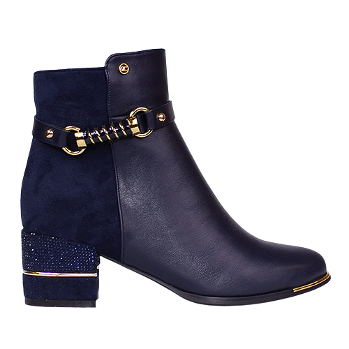 Zanni Ladies Block Heeled  Ankle Boots - Jayapura - Navy